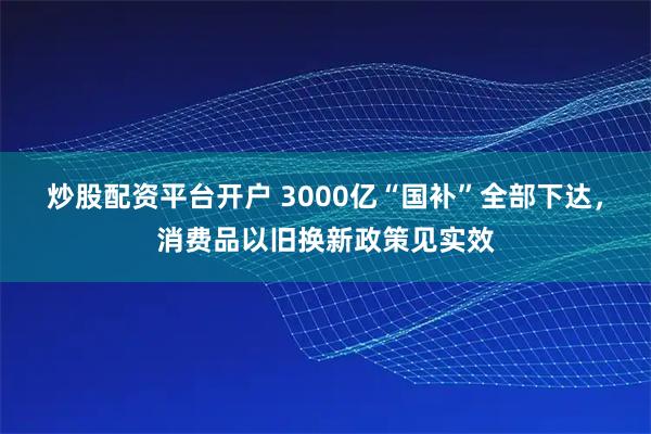 炒股配资平台开户 3000亿“国补”全部下达，消费品以旧换新政策见实效